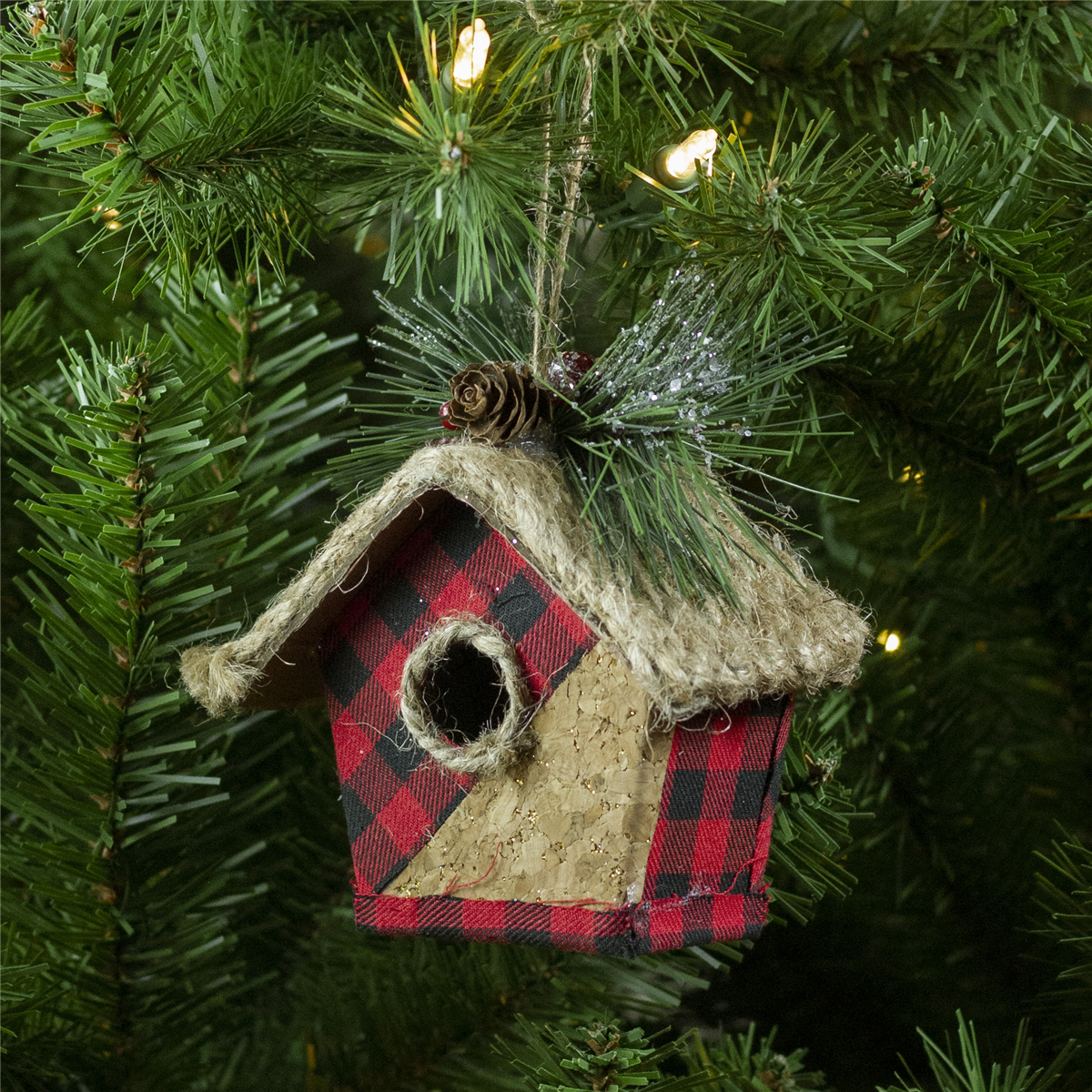 Northlight Buffalo Plaid Hanging Bird House Christmas Ornament
