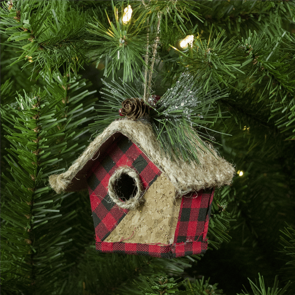 Northlight Buffalo Plaid Hanging Bird House Christmas Ornament