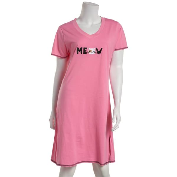 Womens René Rofé® Short Sleeve Meow Embroidered Nightshirt - Boscov's