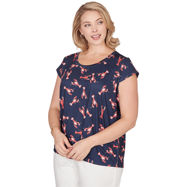 Plus Size Emaline Sapphire Serenade II Cap Sleeve Lobster Tee