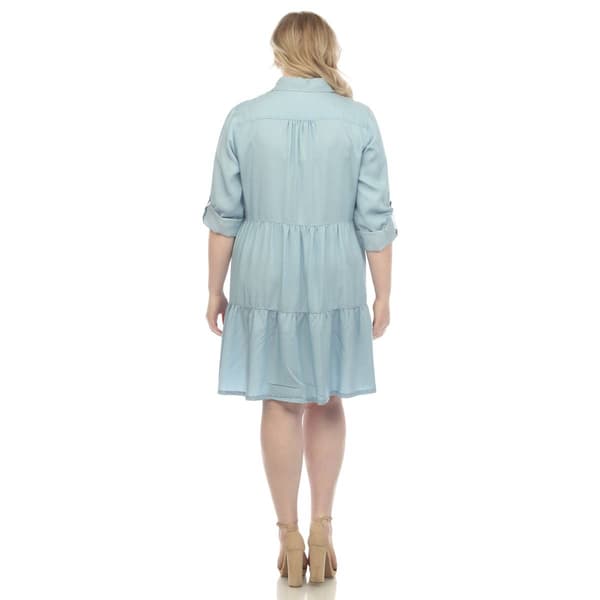 Plus Size White Mark Long Sleeve Tiered Midi Shirtdress