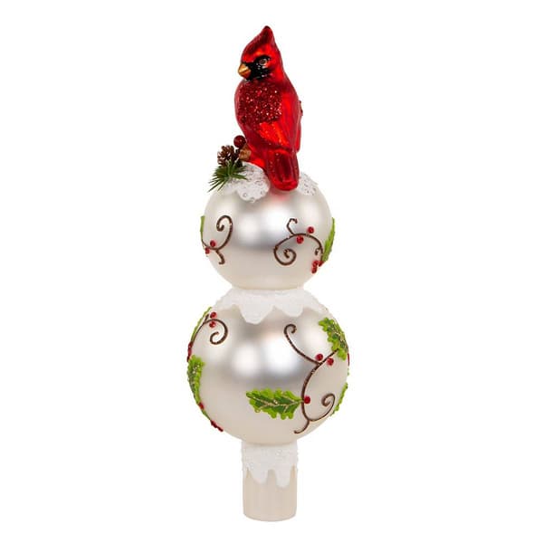 Kurt Adler 12in. Glass Holly & Cardinal Tree Topper
