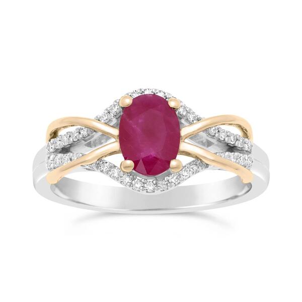10kt. Two-Tone Gold Oval Ruby Ring - image 