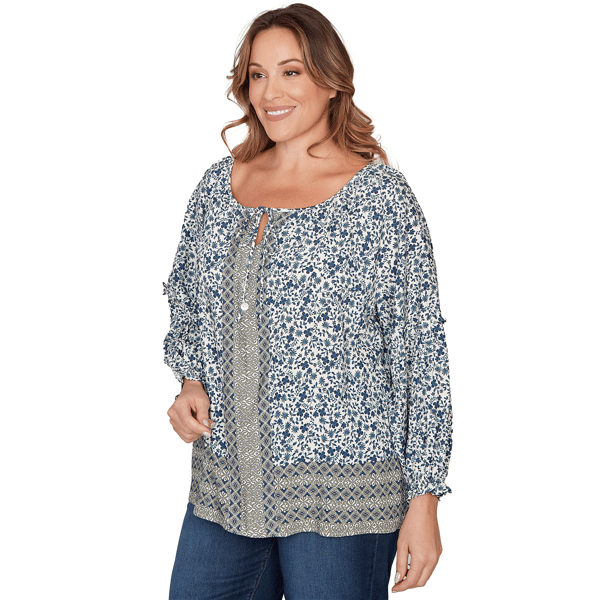 Plus Size Skye’s the Limit Fresh Start Ruffle Ditsy Floral Blouse