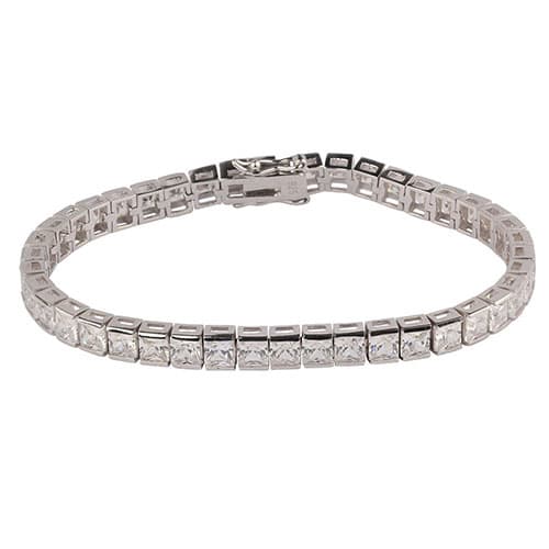 Silver Plated CZ Square Link Bracelet