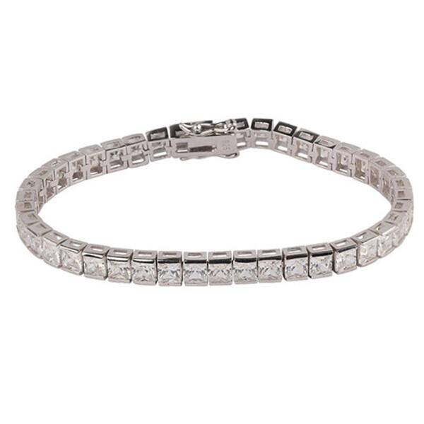 Silver Plated Cubic Zirconia Square Link Bracelet - image 