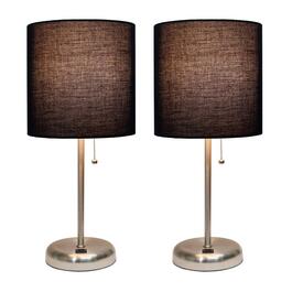 LimeLights Brushed Steel Lamp w/USB Port/Fabric Shade-Set of 2