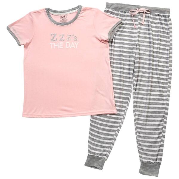 Juniors Pillow Talk Zzz''s The Day Stripe Jogger Pajama Set - image 