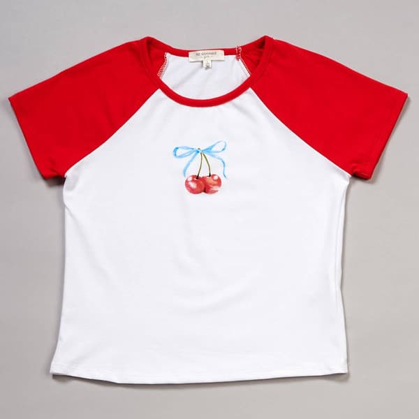 Girls (7-16) No Comment Cherry Bow Short Sleeve Raglan Tee