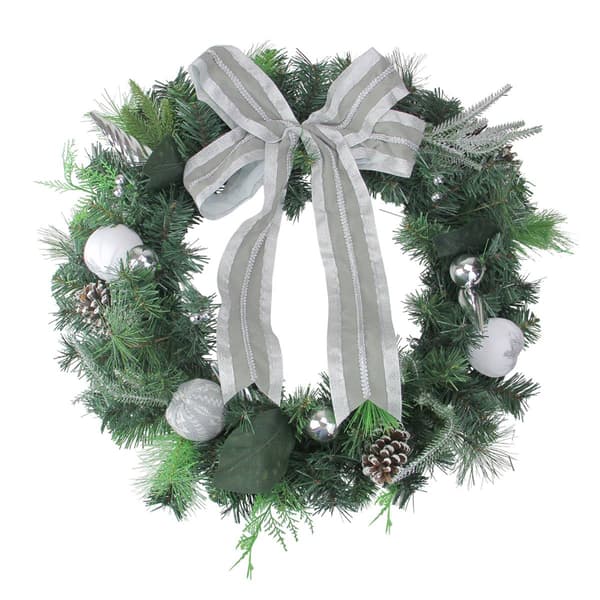 Northlight Seasonal 24in. White And Silver Pine Christmas Wreath
