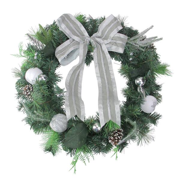 Northlight Seasonal 24in. White And Silver Pine Christmas Wreath - image 