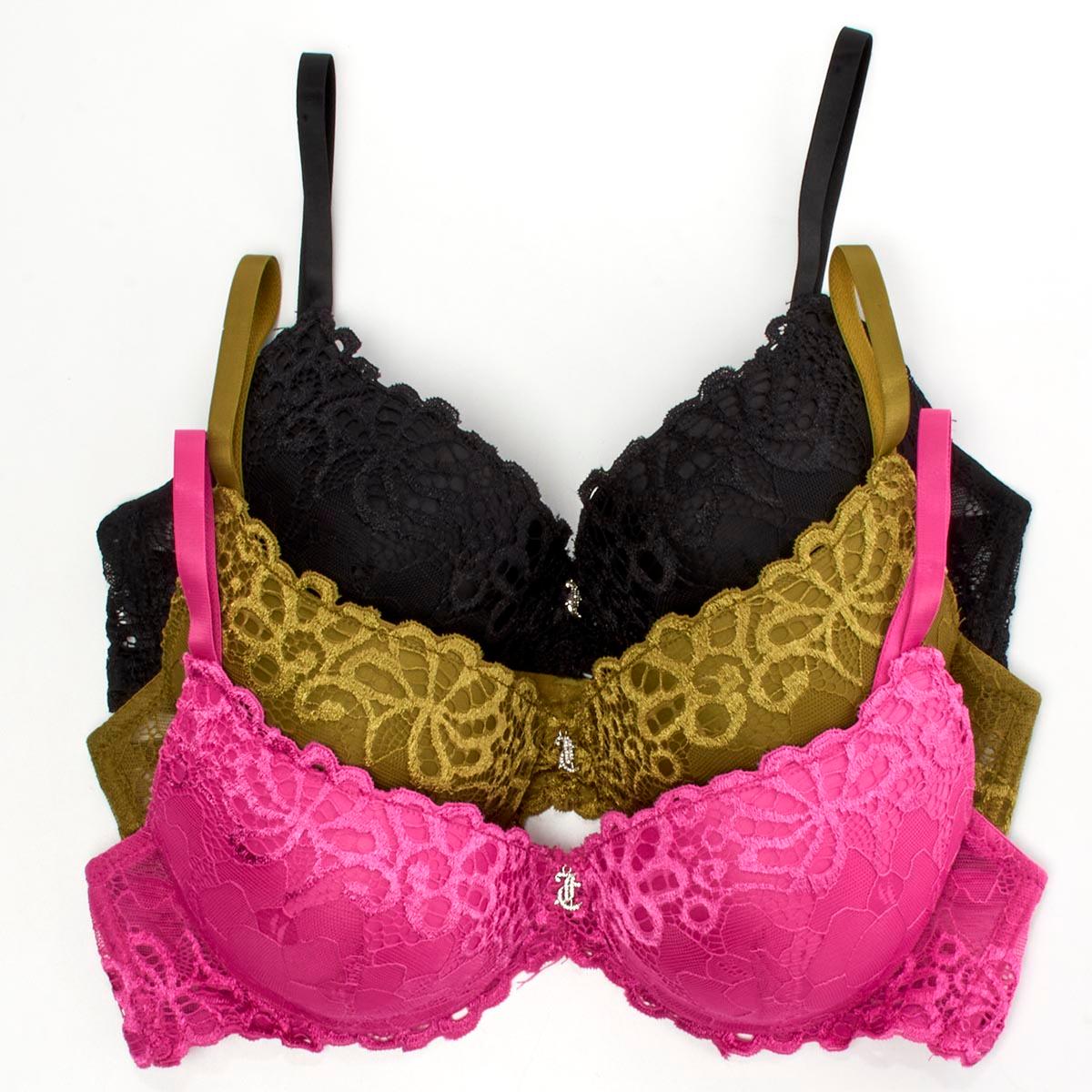 Open Video Modal for Womens Juicy Couture 3pk. Lace Bras with Logo Charm JC2041-3PKCM