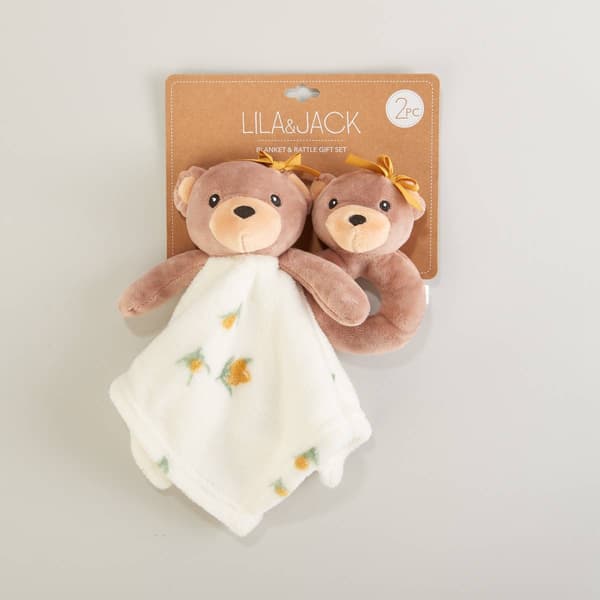 Lila & Jack Bear & Floral Lovey with Rattle Set