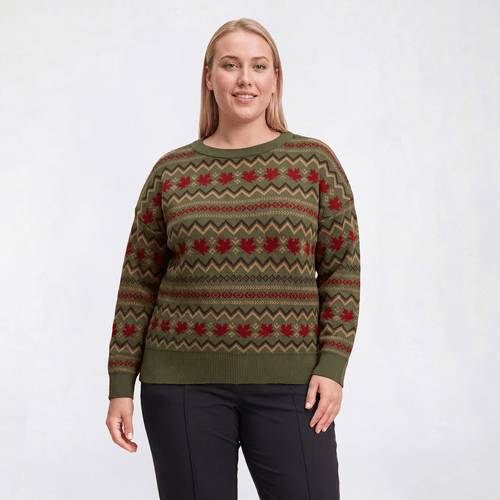 Plus Size Rio & Rian Long Sleeve Leaves & Fair Isle Sweater - image 