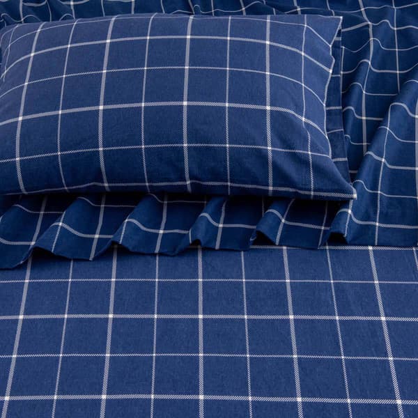 Freshfolds Turkish Cotton Blue Windowpane Flannel 4pc. Sheet Set