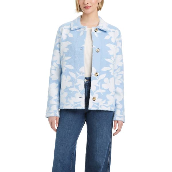 Womens Vince Camuto Single Breasted Short Stretch Knit Coat