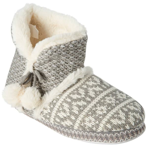 Capelli New York Multi Knit Boot Slippers with Poms