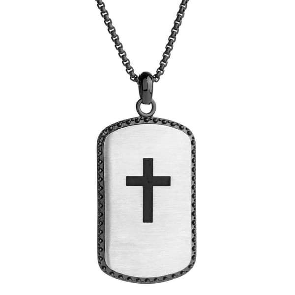 Mens Lynx Lord's Prayer Cross Dog Tag Pendant - image 