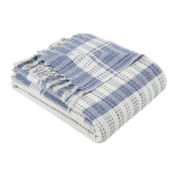 Palm Aire Charleston Blue/White Stripe Cotton Throw Blanket