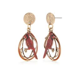Silver Forest Gold-Tone Framed Cardinal Post Drop Earrings