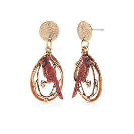 Silver Forest Gold-Tone Framed Cardinal Post Drop Earrings