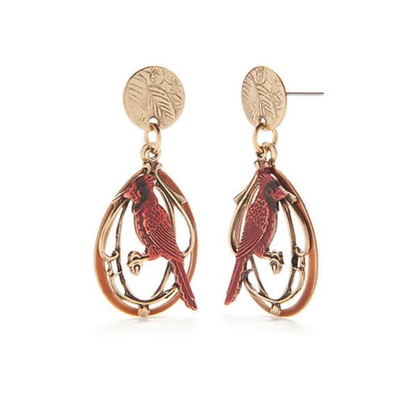 Silver Forest Gold-Tone Framed Cardinal Post Drop Earrings - image 