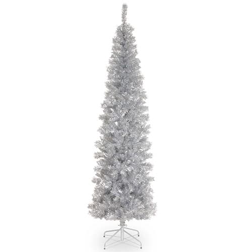 National Tree 7in. Silver Tinsel Tree & Metal Stand - image 