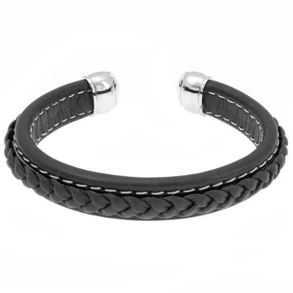 Mens Lynx Stainless Steel & Leather Bracelet - image 