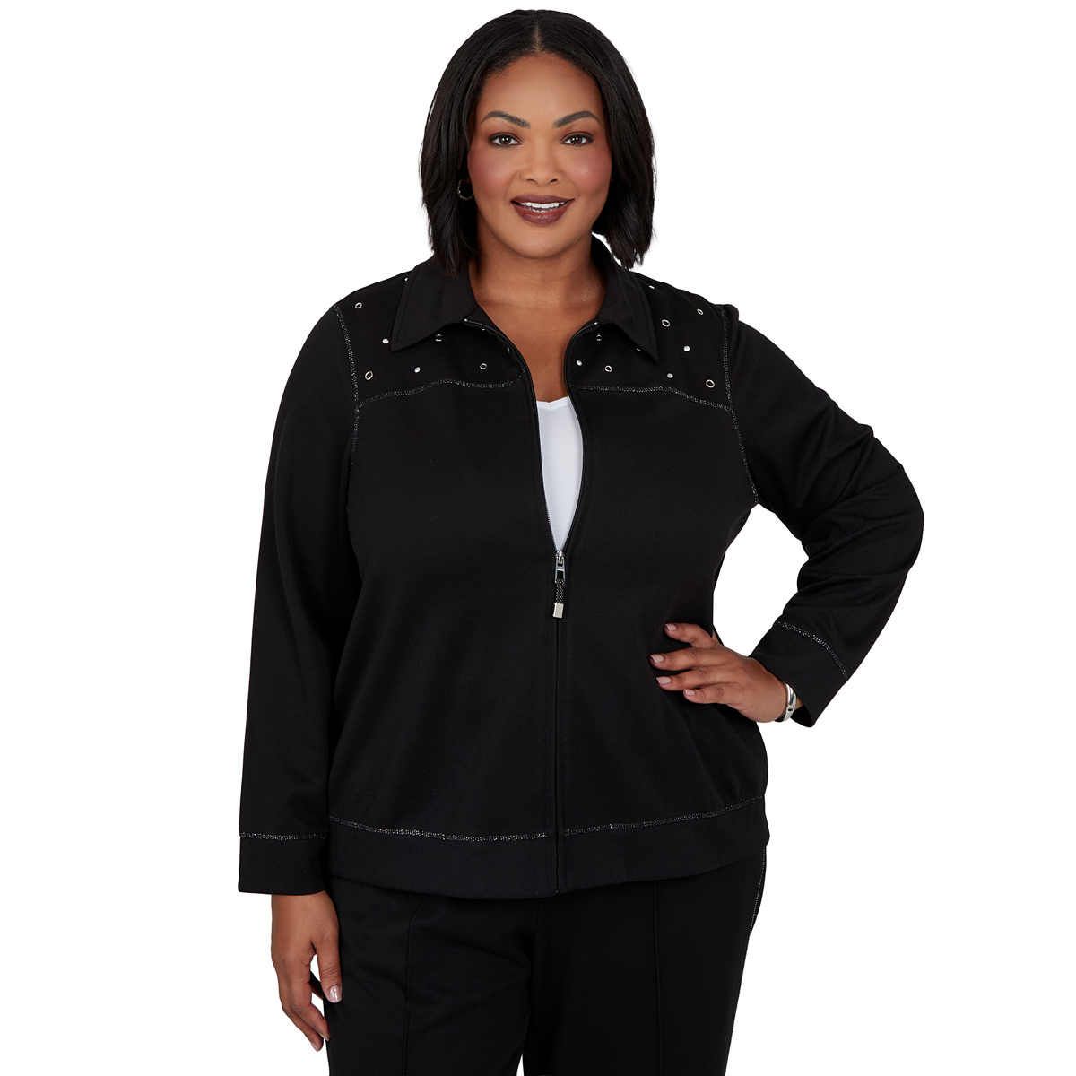 Plus Size Alfred Dunner Weekend Warrior Grommet Zip Front Jacket