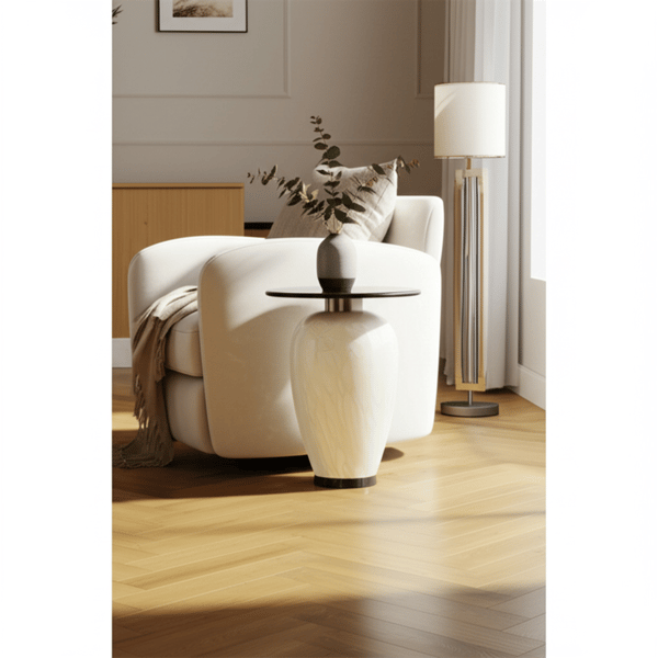 Sagebrook Home Bahia Tall Art Marble Top Accent Table