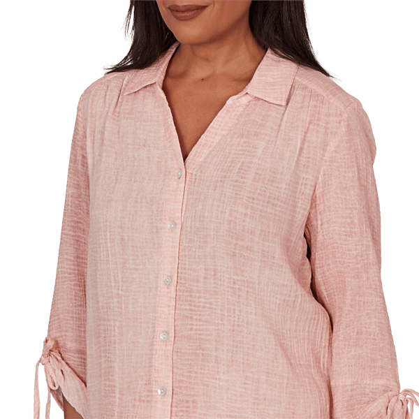 Womens Alfred Dunner Camden Market Crinkle Gauze Button Front Top
