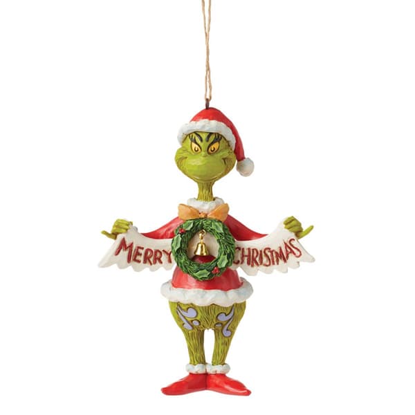 Jim Shore Grinch Holding Banner Christmas Ornament