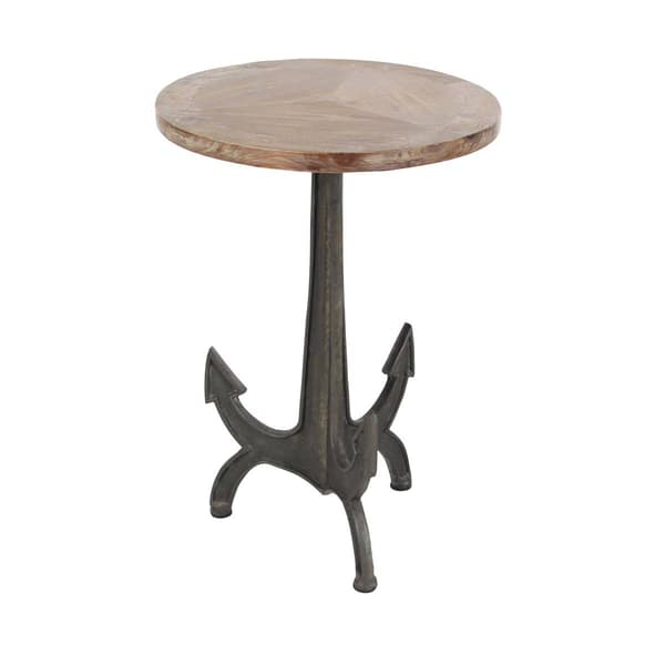 9th & Pike(R) Black Metal and Wood Coastal Accent Table