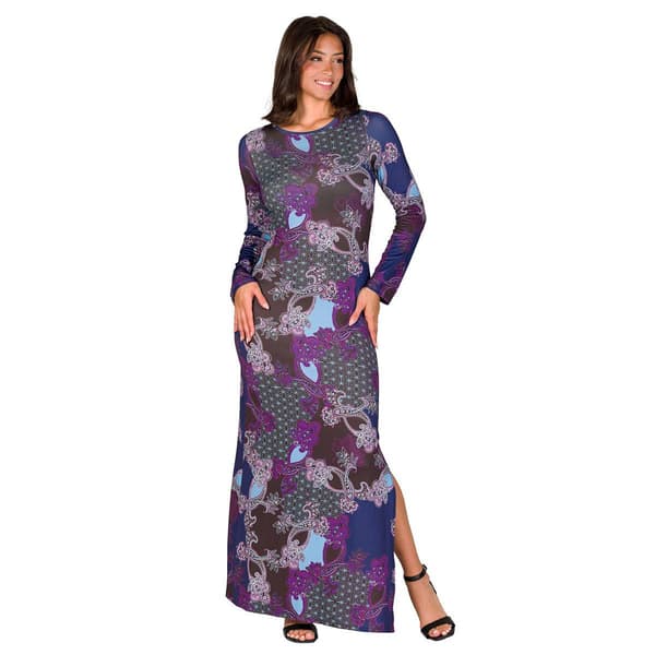 Womens 24/7 Comfort Apparel Purple Paisley Side Slit Maxi Dress - image 