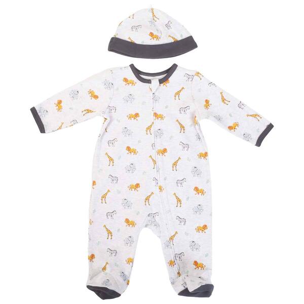 Baby Boy (NB-9M) Little Me Jungle Pals Footie Pajamas with Hat - image 