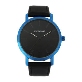 Mens Steeltime Blue IP Leather Watch - C6-014-W