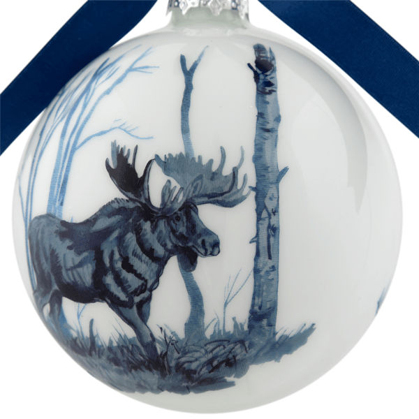Northlight White & Blue Moose Glass Christmas Ball Ornament