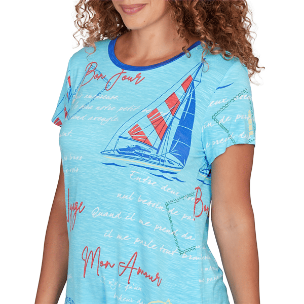 Womens Ruby Rd. Set Sail Short Sleeve Bon Voyage Graphic Tee