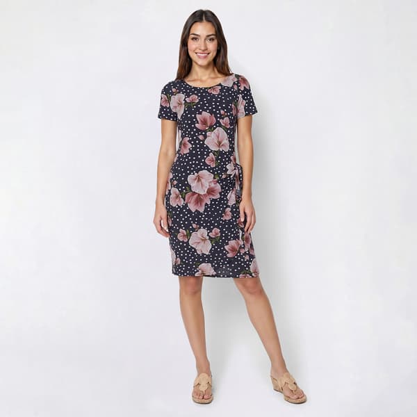 Womens Robbie Bee Short Sleeve Floral Dot Sarong Sheath Dress - image 