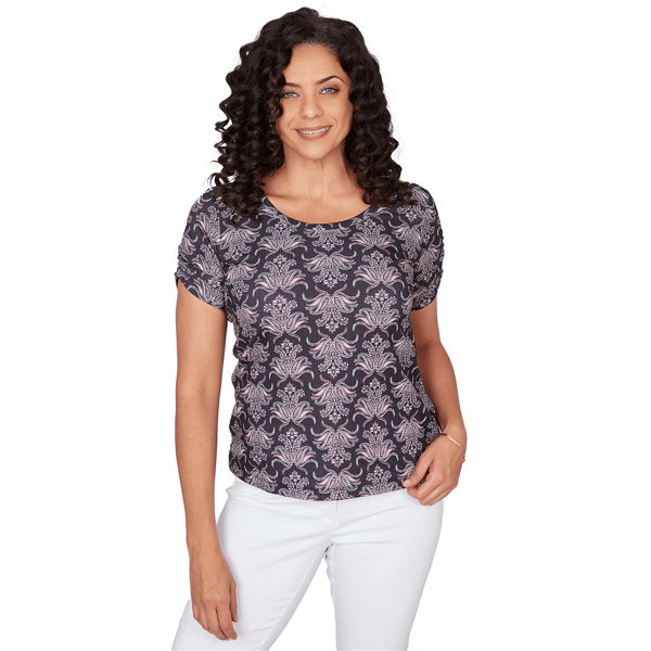 Womens Emaline Key Items Short Ruched Sleeve Jacquard Blouse - image 