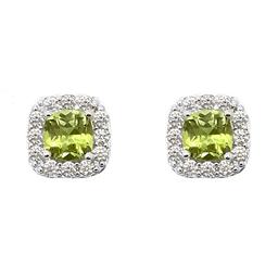 Gianni Argento Peridot and Cubic Zirconia Halo Stud Earrings