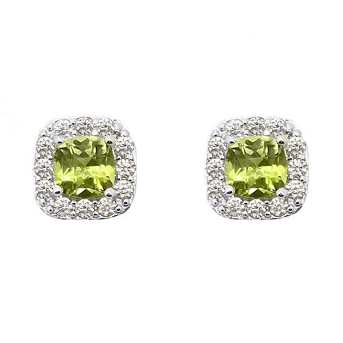Gianni Argento Peridot and Cubic Zirconia Halo Stud Earrings
