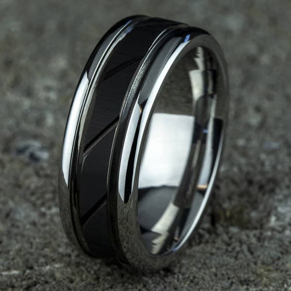 Mens Endless Affection™ 8mm Cobalt Black Cut Center Band Ring