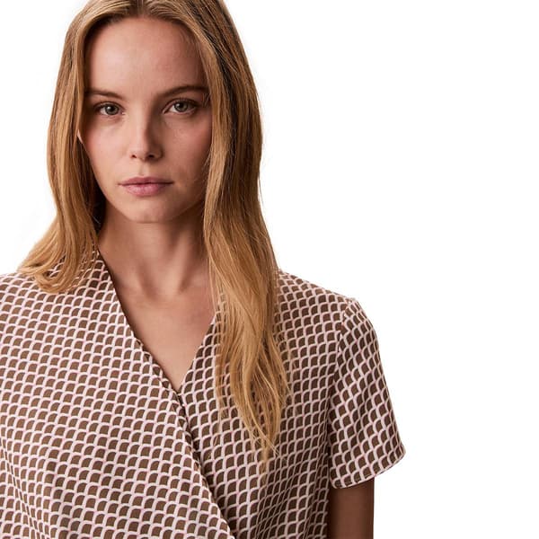 Womens Calvin Klein Short Sleeve Tile Scale Wrap Blouse