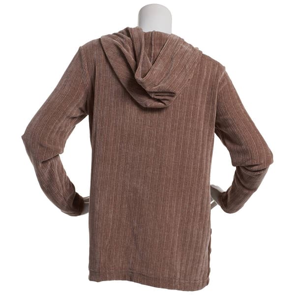 Womens Tru Self Chenille Ribbed Side Button Placket Hoodie