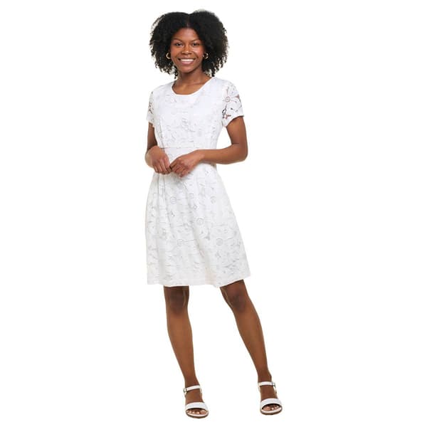 Petite Connected Apparel Short Sleeve Lace Pocket A-Line Dress