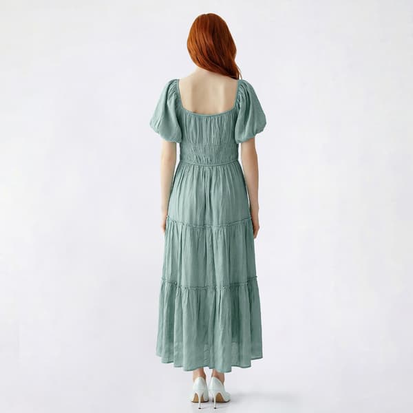 Juniors Trixxi Puff Sleeve Tie Front Tier Midi Dress