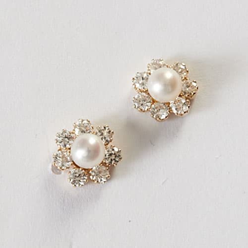 Kids Pearl & Cubic Zirconia 14kt. Gold Stud Earrings - image 