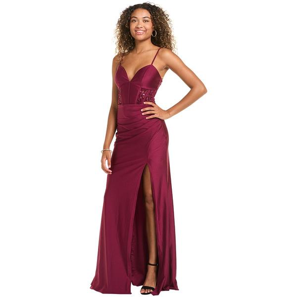 Juniors Emerald Sundae Sequin Lace Corset Maxi Dress