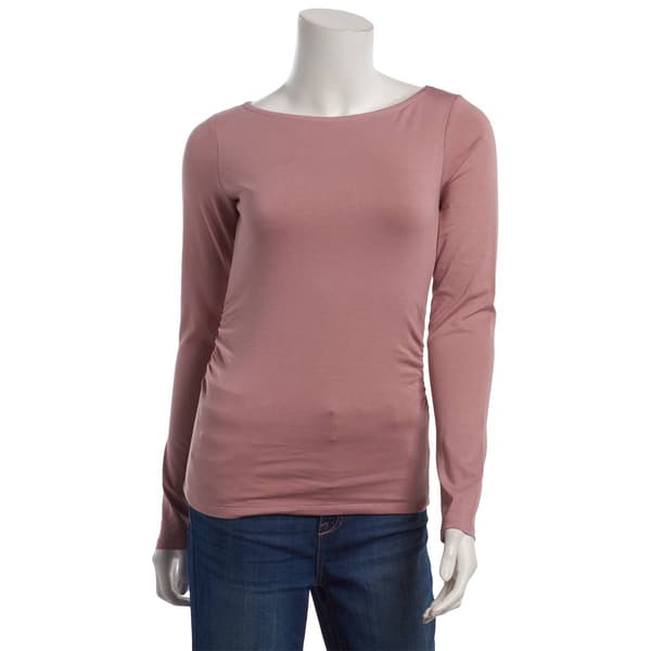 Juniors One Step Up Long Sleeve Boat Neck Side Ruch Tee - image 